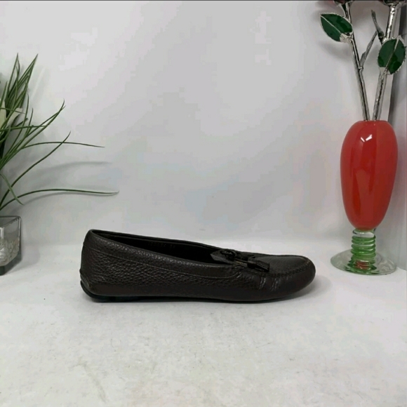 Prada Designer Italy Brown Leather Bow Slip Loafer Driving Flat Women US 7 EU 38 - Picture 3 of 9
